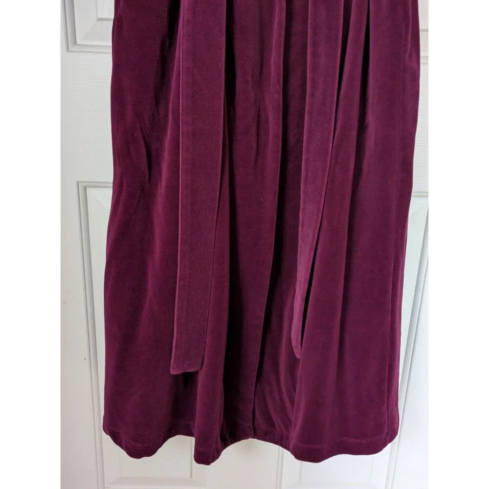 VTG Eileen West Velour Long Robe Womens Large Maroon Belted Stretch Back Lounge